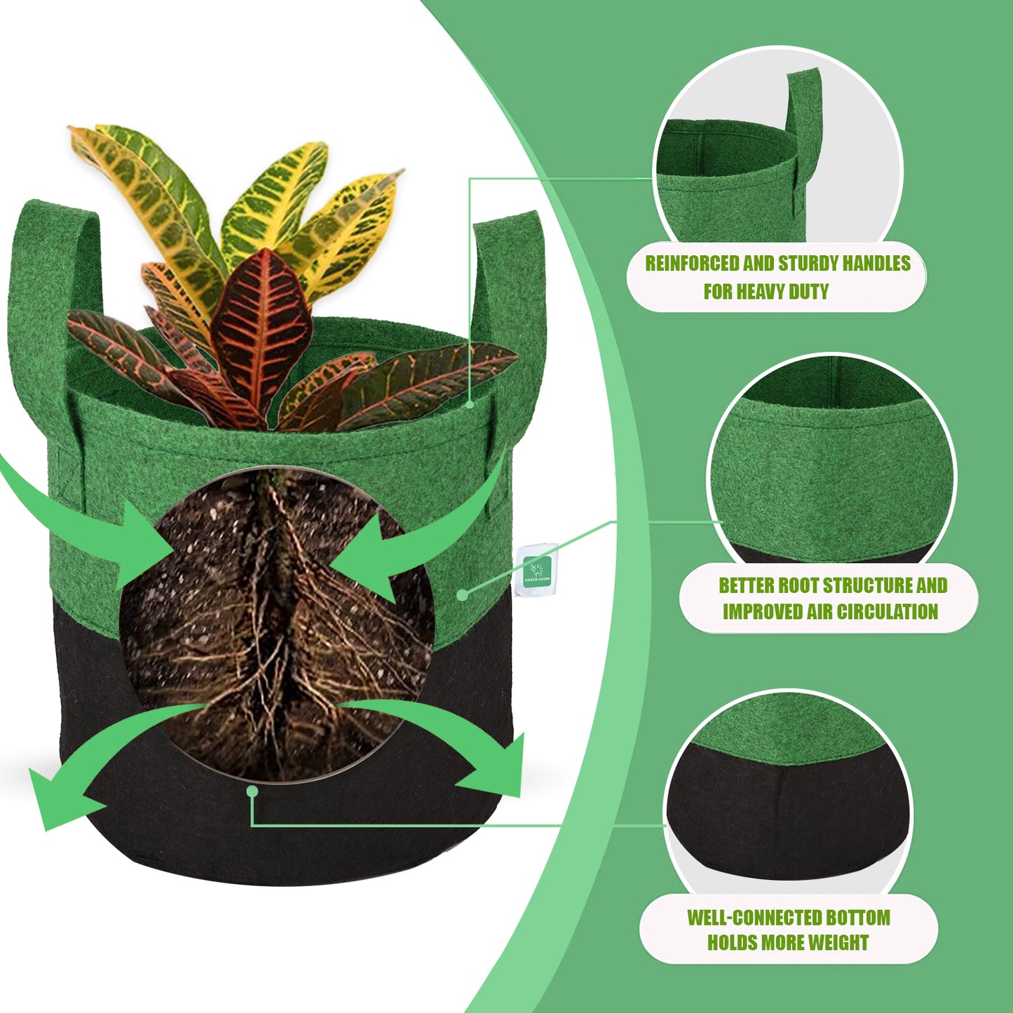 Greensheep Geo Fabric Grow Bags ( Green/ Black )