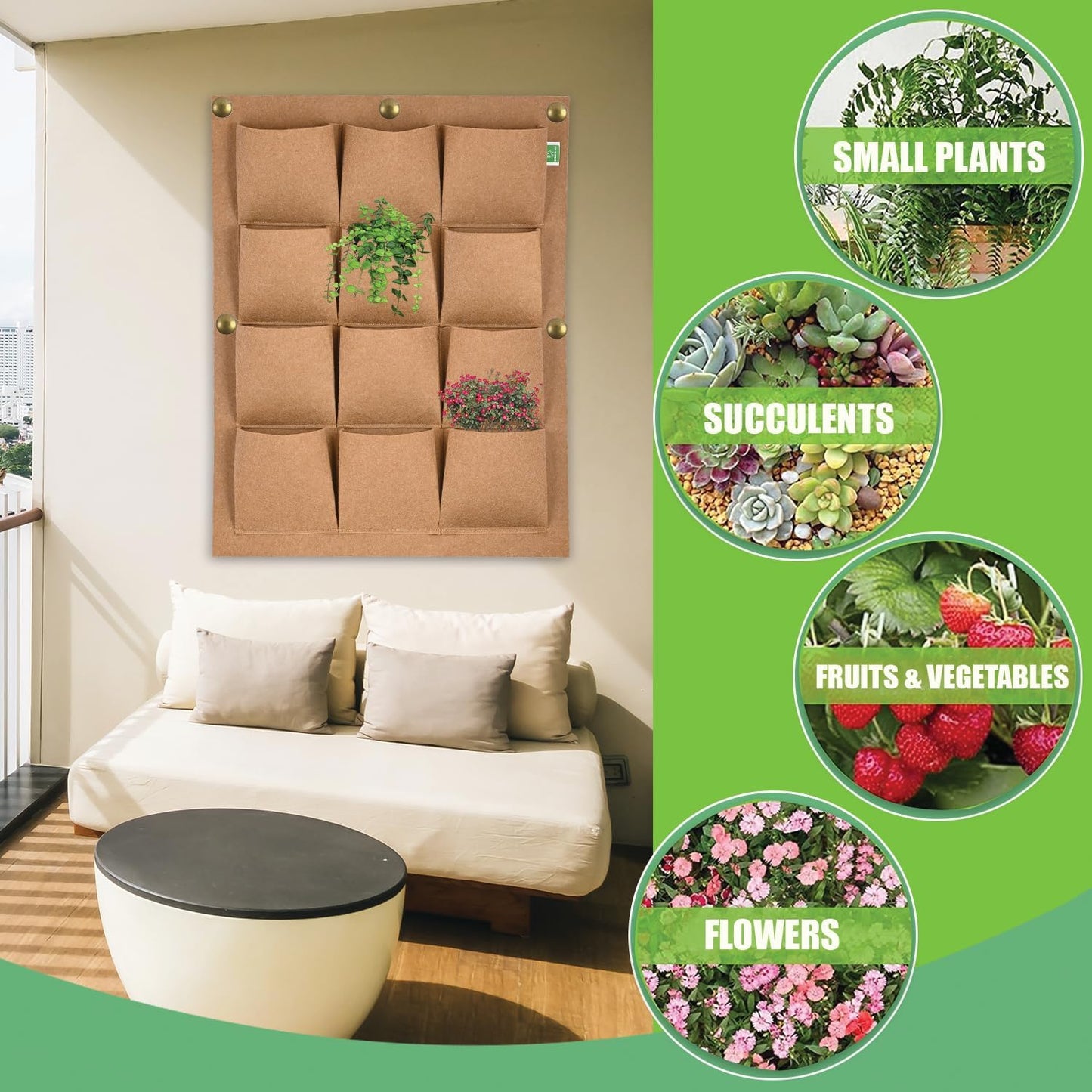 Chic Beige Felt Vertical Garden Panel | Elegant Wall Planter