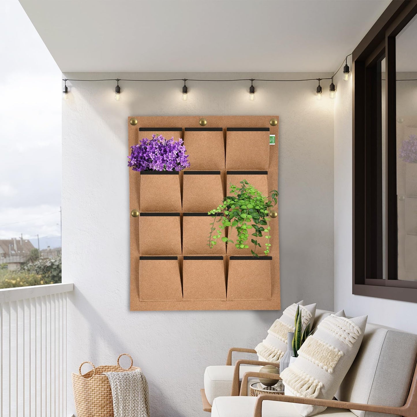 Chic Beige Felt Vertical Garden Panel | Elegant Wall Planter