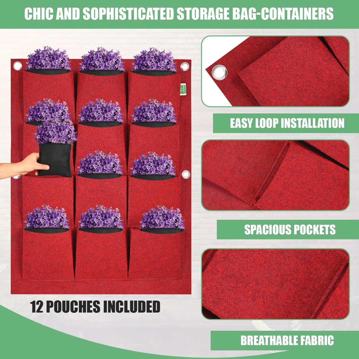 Eco-Friendly Bio Felt Vertical Planter | Sustainable Garden Solutions|Maroon