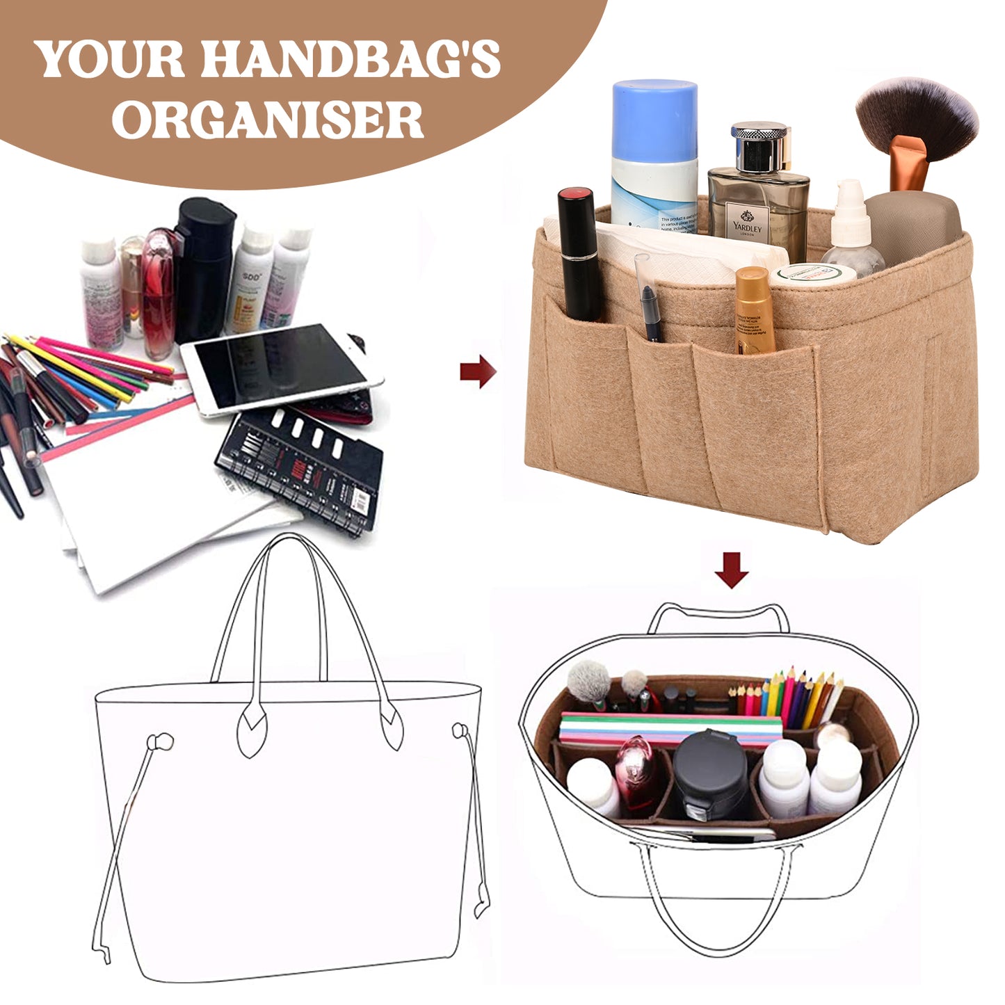 Elevate Your Style and Organization with Felt Purse Organizers: Find Your Perfect Fit (Beige)