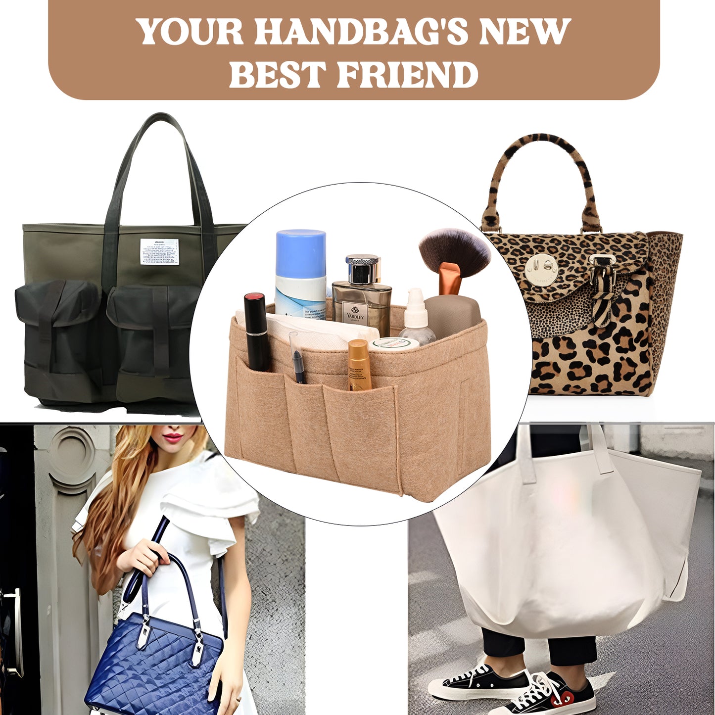 Elevate Your Style and Organization with Felt Purse Organizers: Find Your Perfect Fit (Beige)
