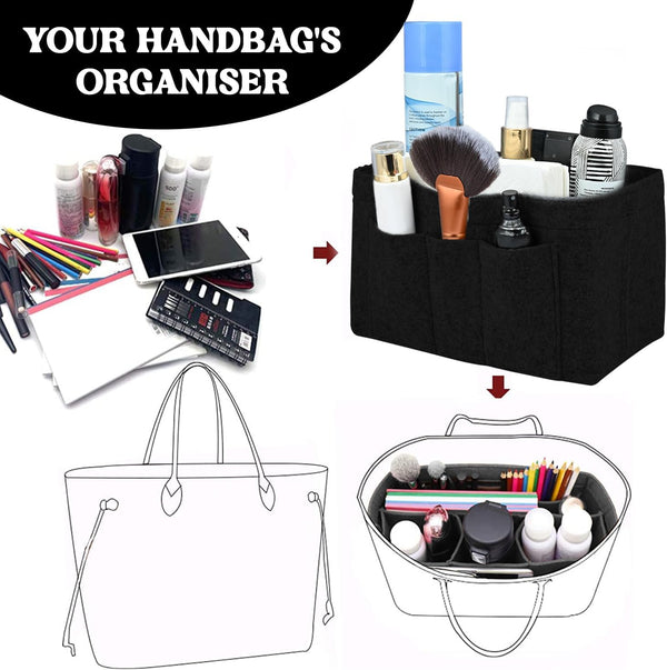 Elegant Black Felt Handbag Organizer | Durable & Stylish Bag Insert