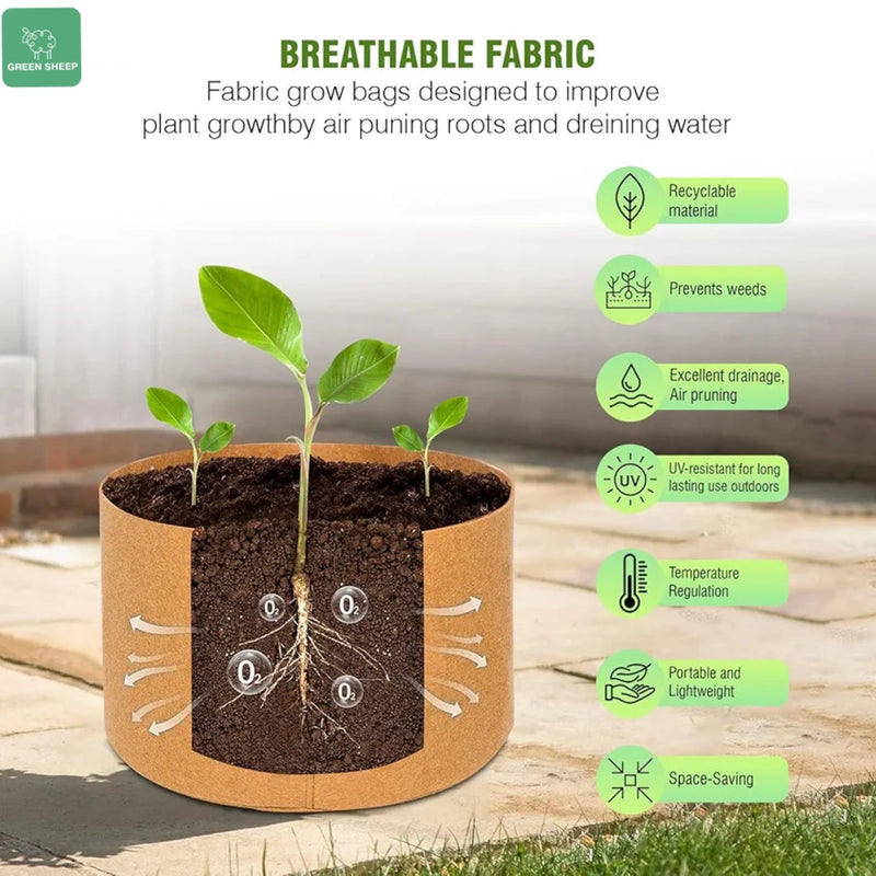 Geo Fabric Plant Grow Bags Premium for Healthy Roots and Optimal Growth Round Camel